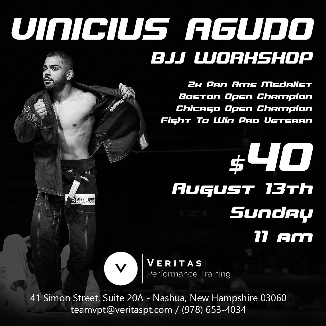 agudobjj's tweet photo. It is a pleasure to announce that on August 13th I will be in Nashua NH teaching a BJJ Workshop at Veritas Performance Training. https://t.co/esRHhxijsb