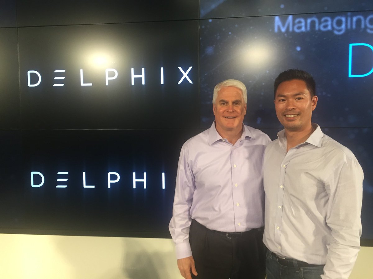 Delphix's tweet photo. Delphix founder @jedidiahyueh and CEO @Cook84Cook celebrate how our customers #LiberateData https://t.co/7PCCRtJPYo