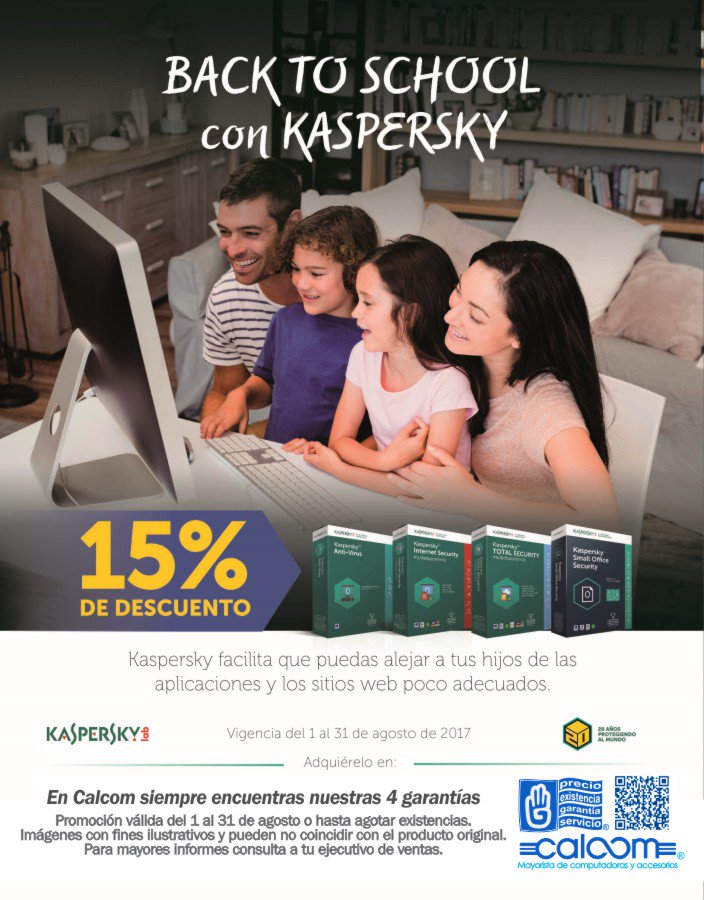 calcomdemexico's tweet photo. Promoción de Antivirus Kaspersky del 15% del 1 al 31 de agosto. https://t.co/QU77fSfRQd