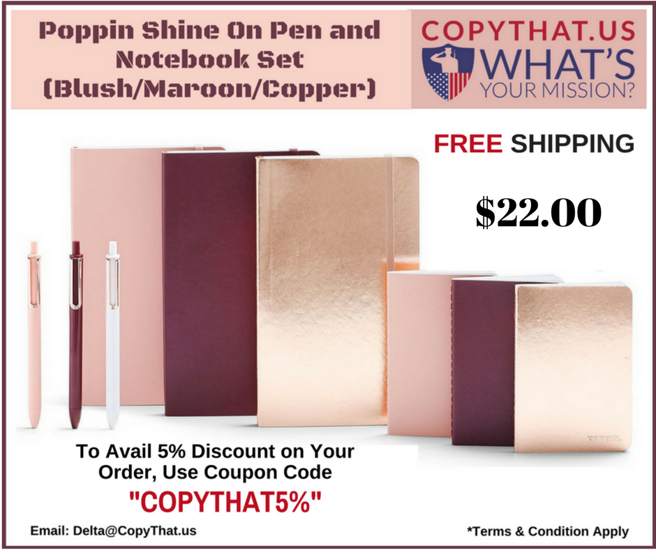 Copy_That_US's tweet photo. Poppin Shine On #Pen and #NotebookSet (Blush/Maroon/Copper) #OfficeSupplies #PoppinPen #PoppinNotebook https://t.co/UHTab8AURx https://t.co/V3tz5GZURv