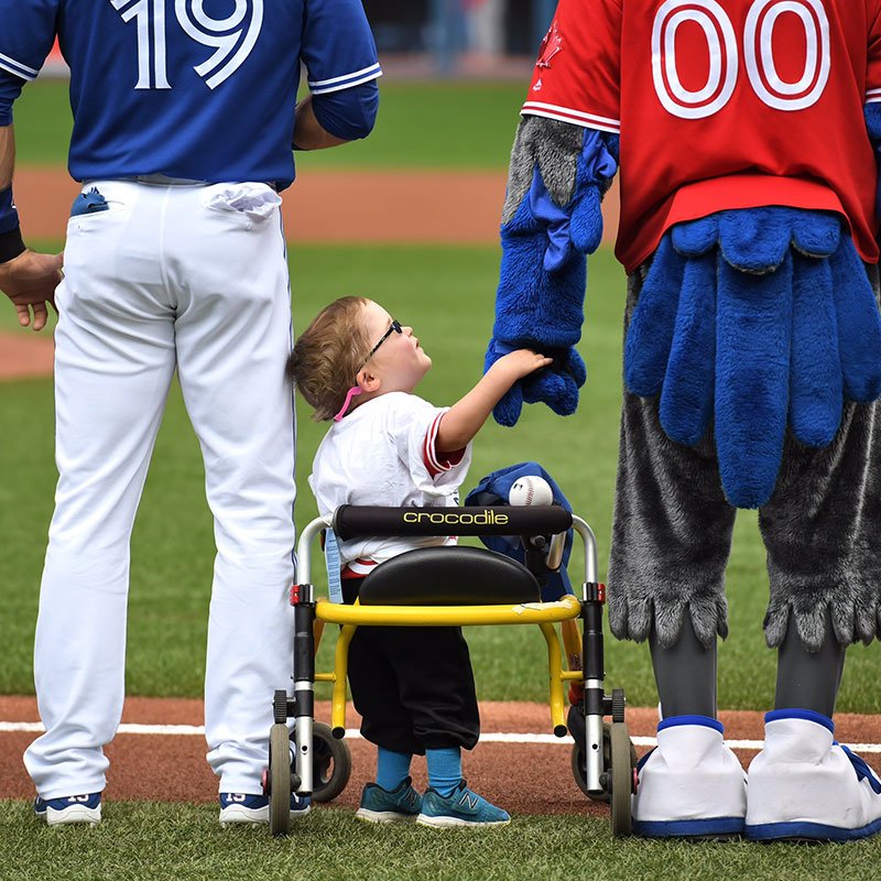 BlueJays's tweet photo. 3-year-old Braeden had his @MakeAWishCA wish granted to be a Blue Jay! ❤️

Here he is with ACE during our Jr. Jays Saturday starting lineup. https://t.co/cMidSJFW03