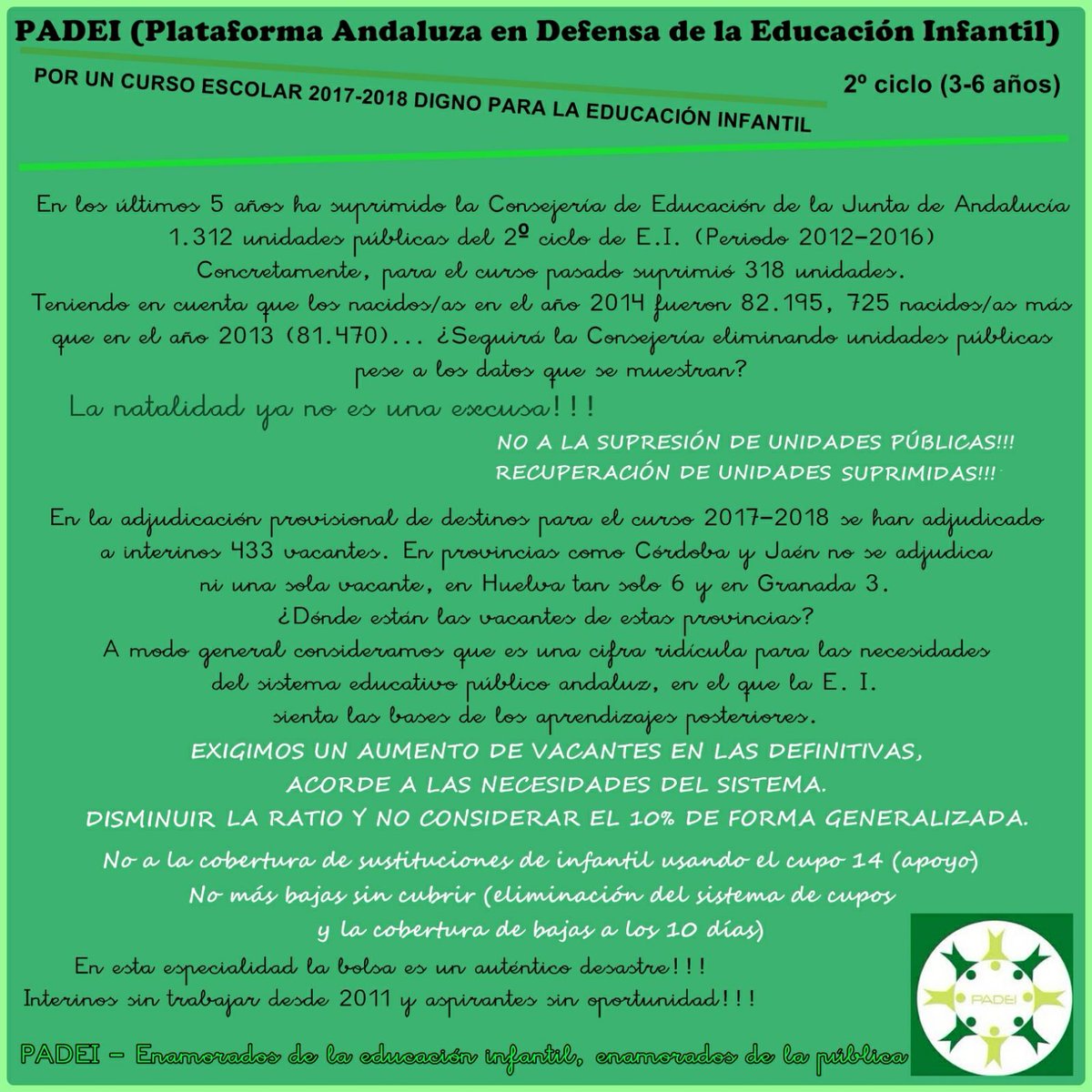 PADEI_'s tweet photo. #SOSEDUCACION ¡BASTA! ¡Queremos un próximo curso digno! @susanadiaz @soniagaya1 @EducaAnd https://t.co/afg26Ch0kg