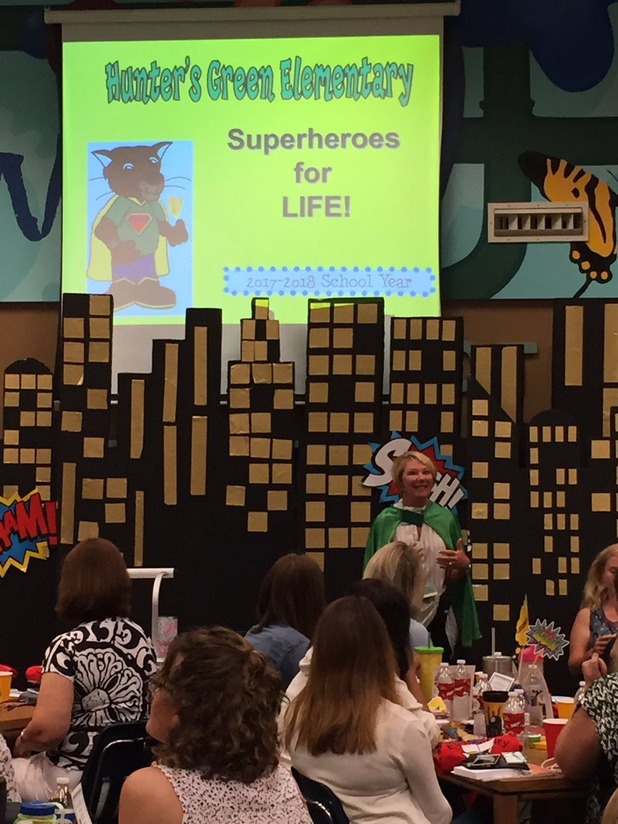 MsElliott_HGE's tweet photo. An amazing welcome back to school. Superheroes for Life. So energized!! @HuntersGreenPTA @hgepanthers @MrsHolt_HGE https://t.co/zZxJmpU23e