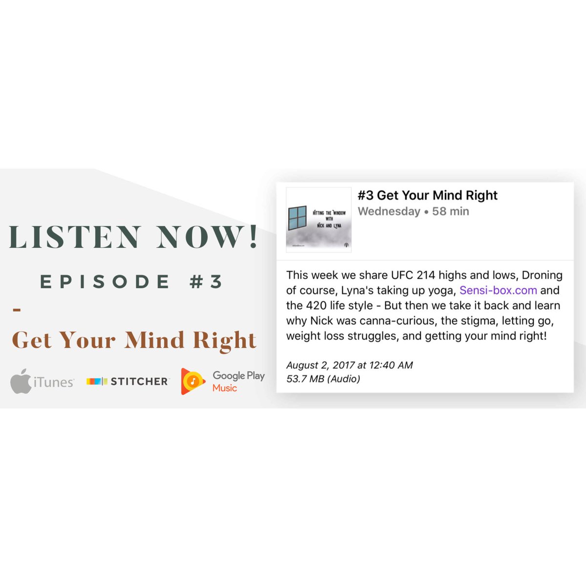 NickandLyna's tweet photo. Episode 3 is up, link in bio! #podcast #hittingthewindow #nickandlyna https://t.co/RpPgt6Oqq2
