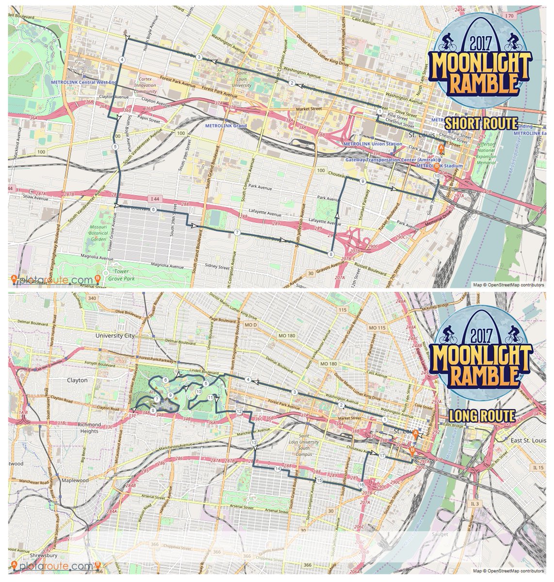 MoonRambleSTL's tweet photo. WE HAVE ROUTES!!!! Check out the turn by turn directions of the 2017 Moonlight Ramble routes → https://t.co/KLDBEAXN6E https://t.co/vMo8bzcizY