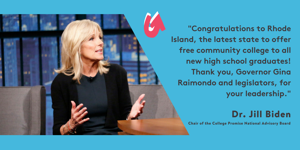 Dr. Biden on the news of #FreeCommunityCollege coming to Rhode Island.