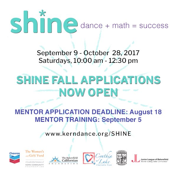 <a href="/shineforgirls/">SHINE for Girls</a> CA Branch Fall 2017 applications now open!! Apply today! kerndance.org/shine