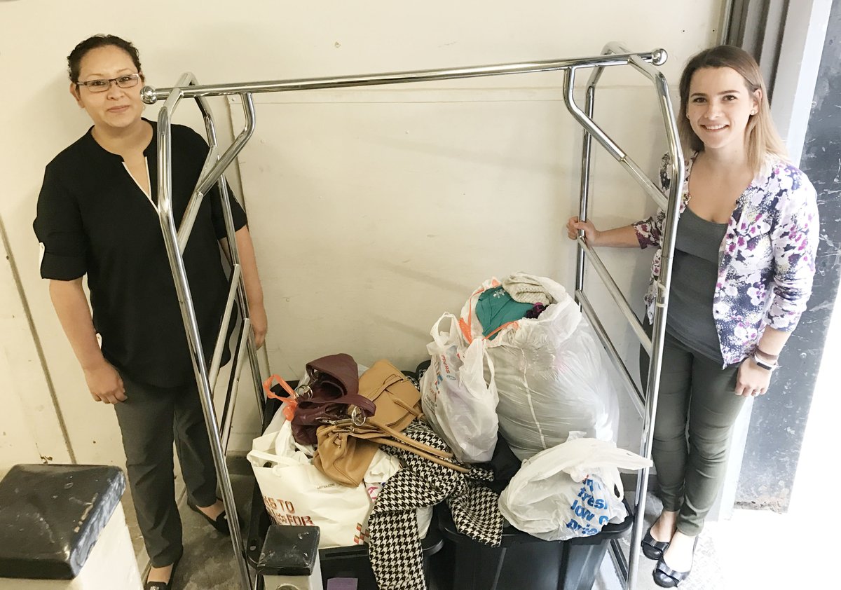 DFSVancouver's tweet image. Thanks to @WMBInsurance for hosting a suit drive! Look at those handbags on top! They are something we are always in need of. #Gratitude