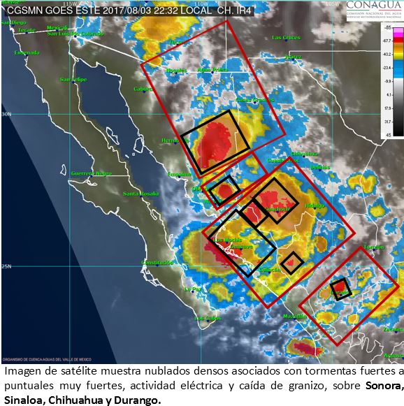 conagua_clima's tweet image. Imagen de satélite de las 22:32 h muestra nubosidad densa asociada a #tormentas fuertes sobre #Sinalo #Sonora #Durango y #Chihuahua
