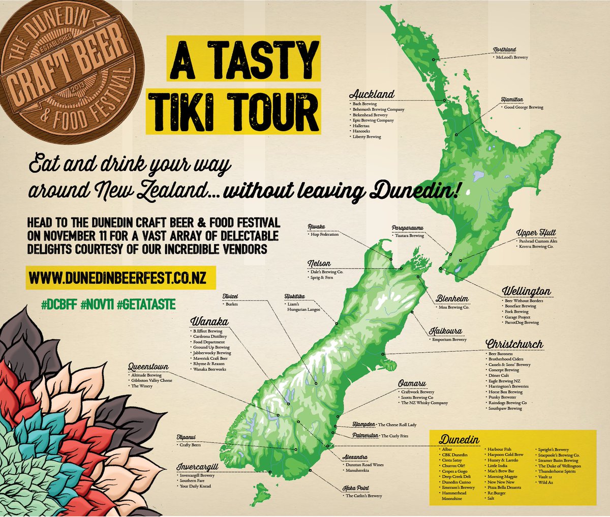 TICKETS ON SALE! What an incredible vendor line-up, hailing from all over NZ to wow you with their wares: dunedinbeerfest.co.nz