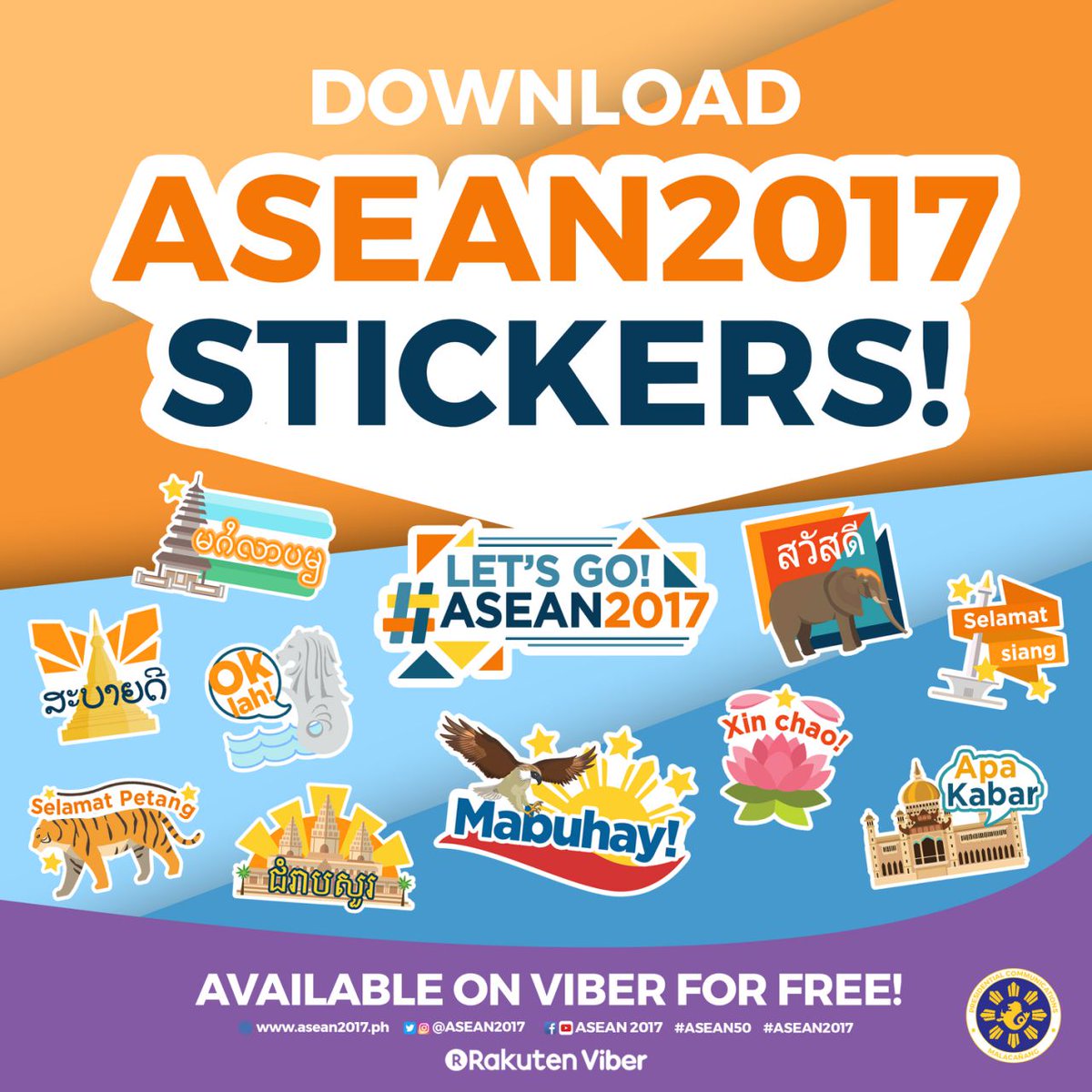 Download the #ASEAN2017 stickers on viber. Together, let's celebrate #ASEAN50.