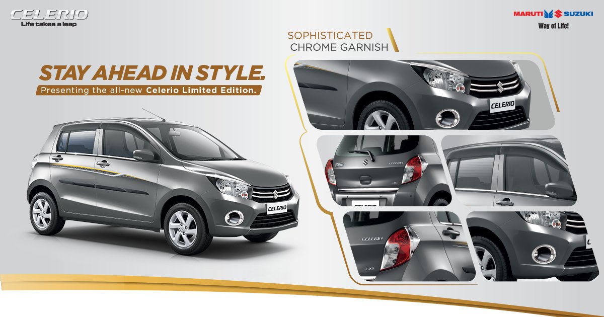 The new Maruti Suzuki #CelerioLimitedEdition with its subtle chrome garnish &amp; designer body graphics add to its immaculate design &amp; style.