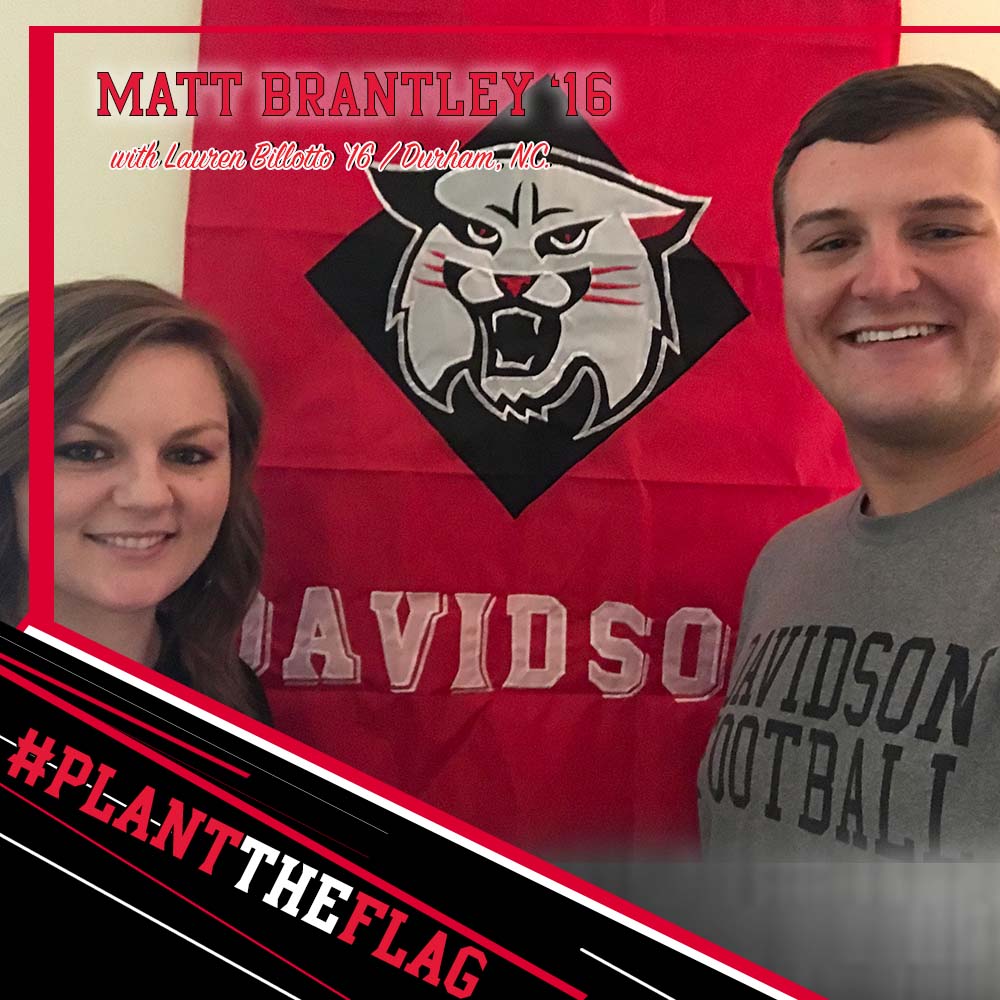 DavidsonFB's tweet photo. Matt Brantley '16 and Lauren Billotto '16 #PlantTheFlag from Durham, N.C.! https://t.co/r8zTqGLVOk
