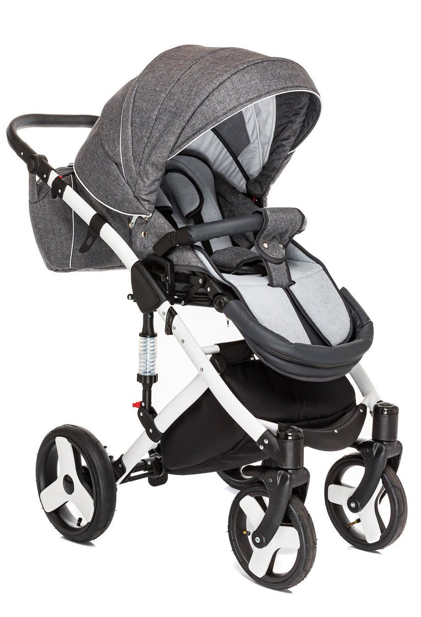 #Kinderbuggy ALFA SILVER: grau mit weiß auf  Gondelbude, Kabine des Kinderbuggys &amp; Tasche. 

goo.gl/xNbi1n

#Kinderwagen #2in1