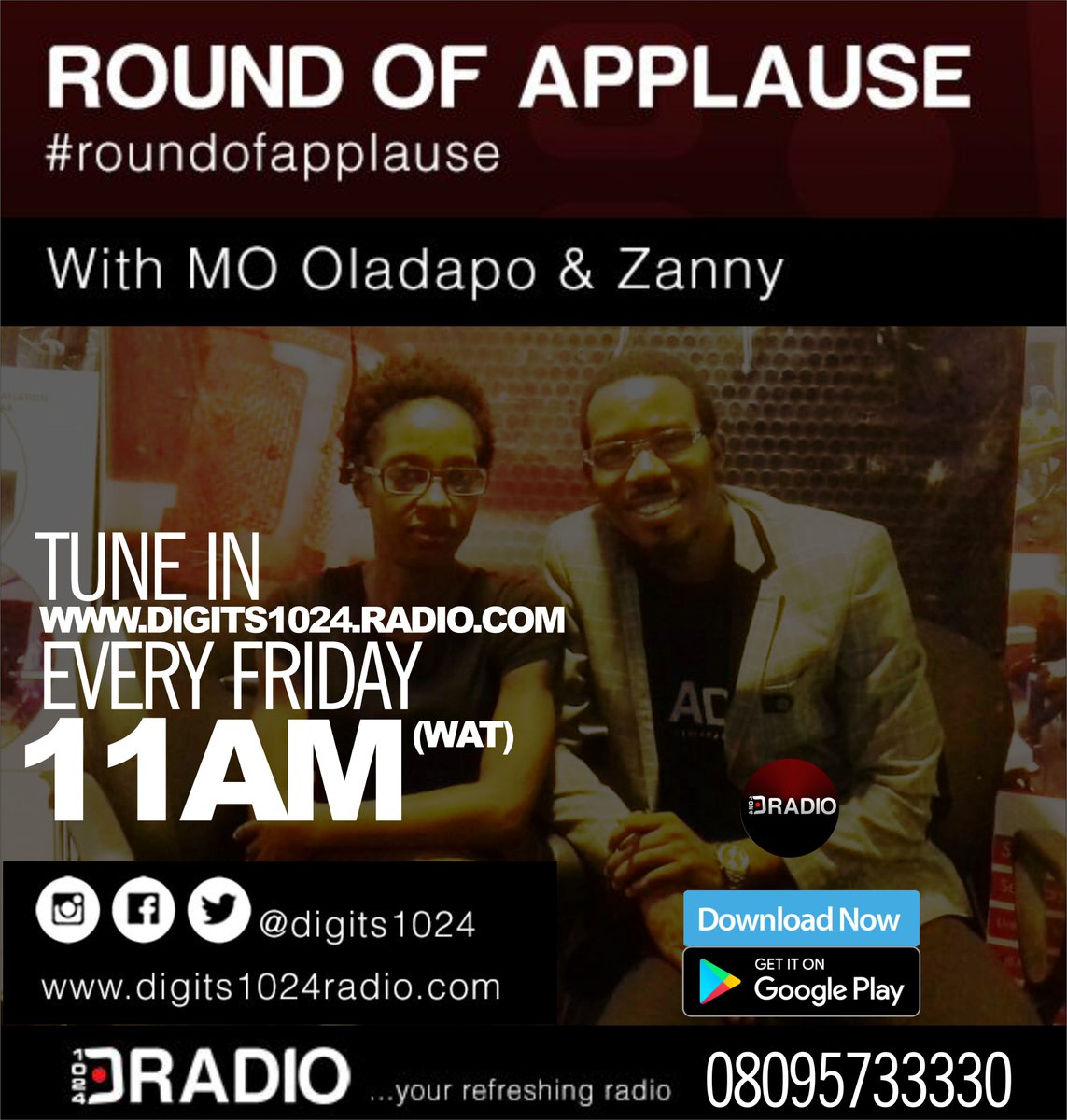 mo_oladapo's tweet photo. #tuneiin to @digits1024 https://t.co/Tcky5YOTVc for #RoundofApplause with me and @zanynwosu We discussing "Random Acts of Kindness" https://t.co/Xr3iiUlO0Z