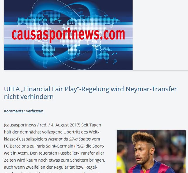 Zum Thema  #Neymar und #UEFA Financial Fair Play- Regelung #financialfairplay jetzt auf causasportnews.com lesen: