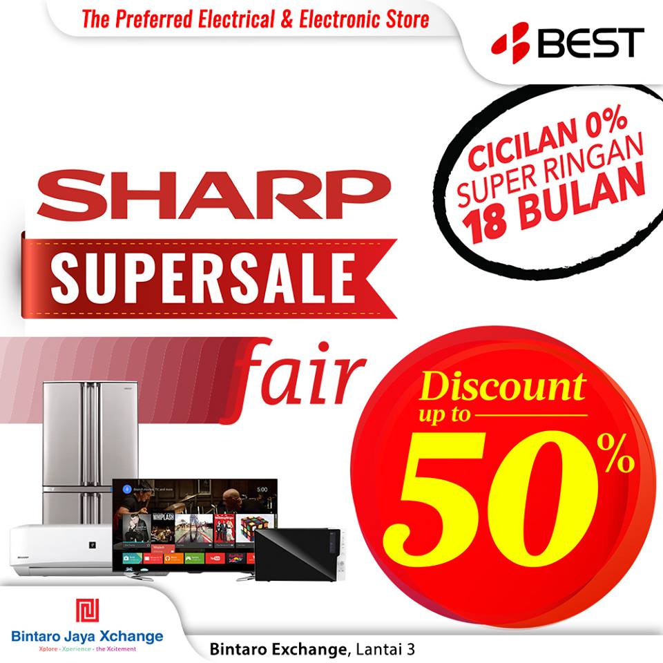 Info_Bintaro's tweet photo. #ShopBintaro @bestdenki_ind @BXchange_Mall sedang mengadakan Sharp Supersale Fair dengan promo diskon sampai 50% sampai 17 Agustus 2017 https://t.co/Gs0c5UNdki