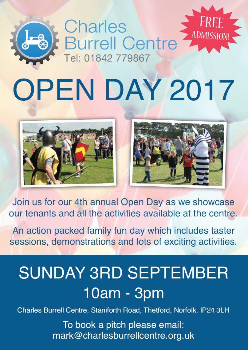 #CBCOpenday2017 If you are interested in having a promotional stand or trade stall please email mark@charlesburrellcentre.org.uk