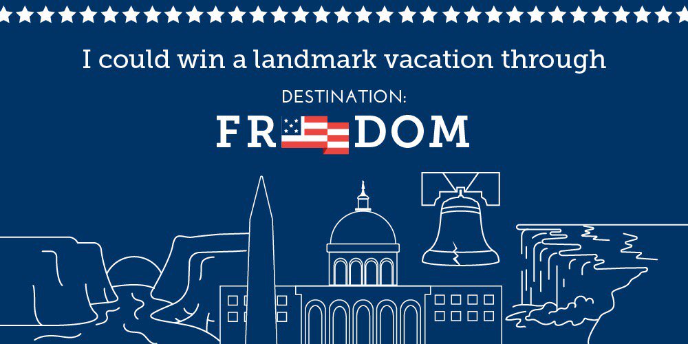 hmoore1286's tweet photo. I could win a patriotic vacation through Destination: Freedom! https://t.co/qXytcYlP7M https://t.co/EryAX9nW3K