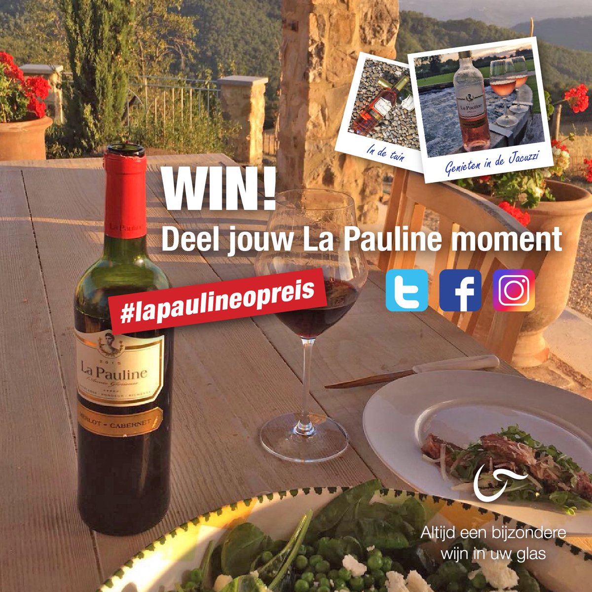 WIN - Deel jouw genietmoment onder #lapaulineopreis, vermeld waar je bent en maak kans op een wijncheque: bit.ly/winnenlapauline