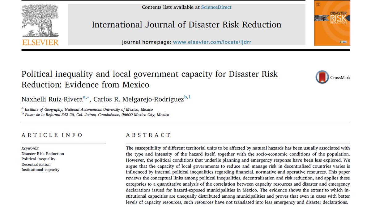 ISSCWorld's tweet photo. Political inequality &amp; local government capacity for #drr  - new paper by #WSSFellow Naxhelli Ruiz Rivera @IRDR_IPO https://t.co/cmQZRgwHC6 https://t.co/nVyyjdyC8x