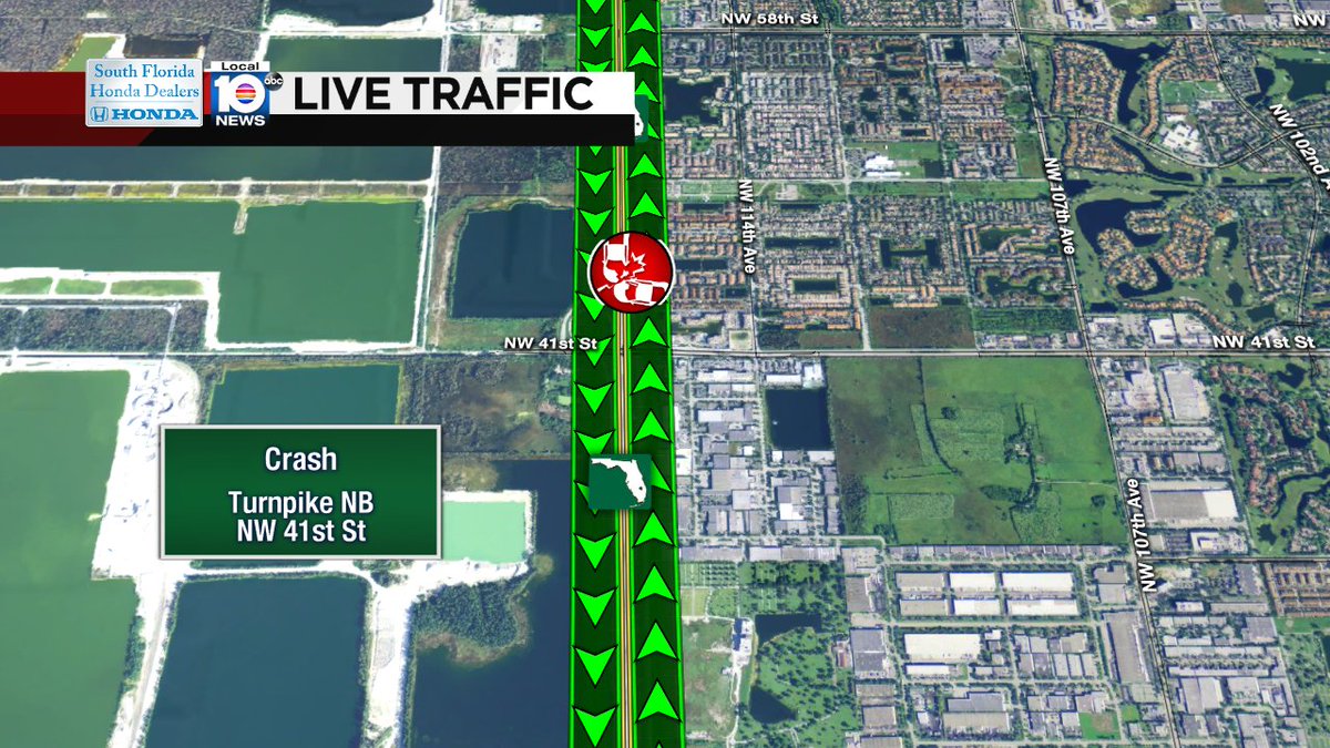 Crash on Turnpike NB at NW 41st St #traffic https://t.co/SPiLwYBgX9