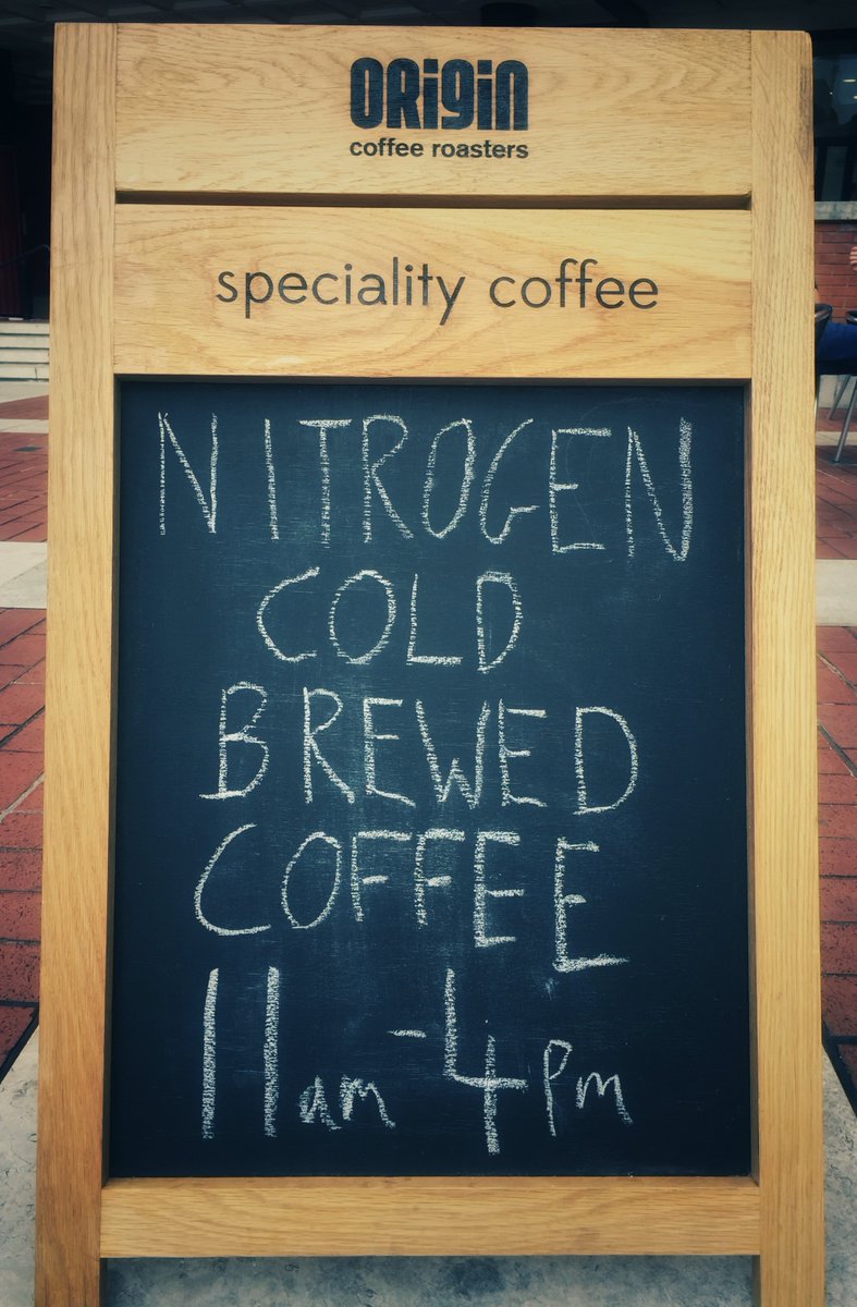 britishlibrary's tweet photo. Coffee on tap is no longer a pipe dream. @origincoffee's cart on our sunny Piazza now serves Nitro cold brew. https://t.co/wtZusHd8Fo