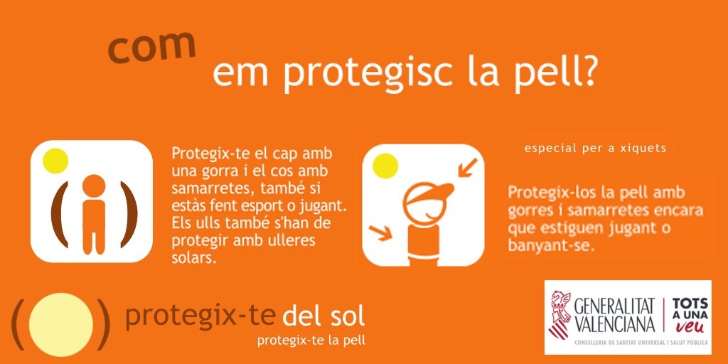 #Bondia 
Recorda els consells per a protegir la teua pell del sol 👕👒🕶☀️
No oblides la crema de factor solar <15