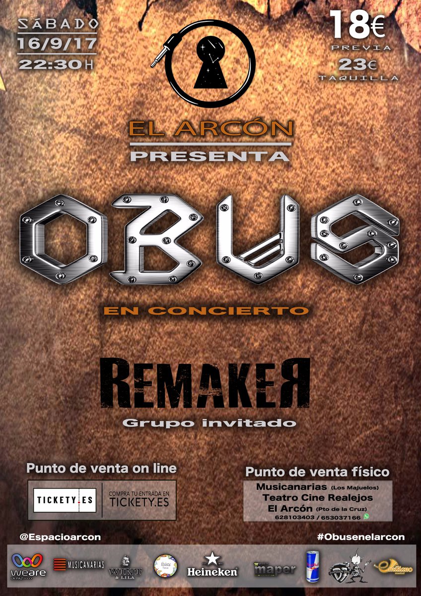 EspacioArcon's tweet photo. El próximo 16 de Septiembre, Acogemos nuevamente un evento épico,
!!OBUS en concierto¡¡
+ info: 628.103.403 / 653037166
#Obusenelarcon https://t.co/s0tv5Ggfqr