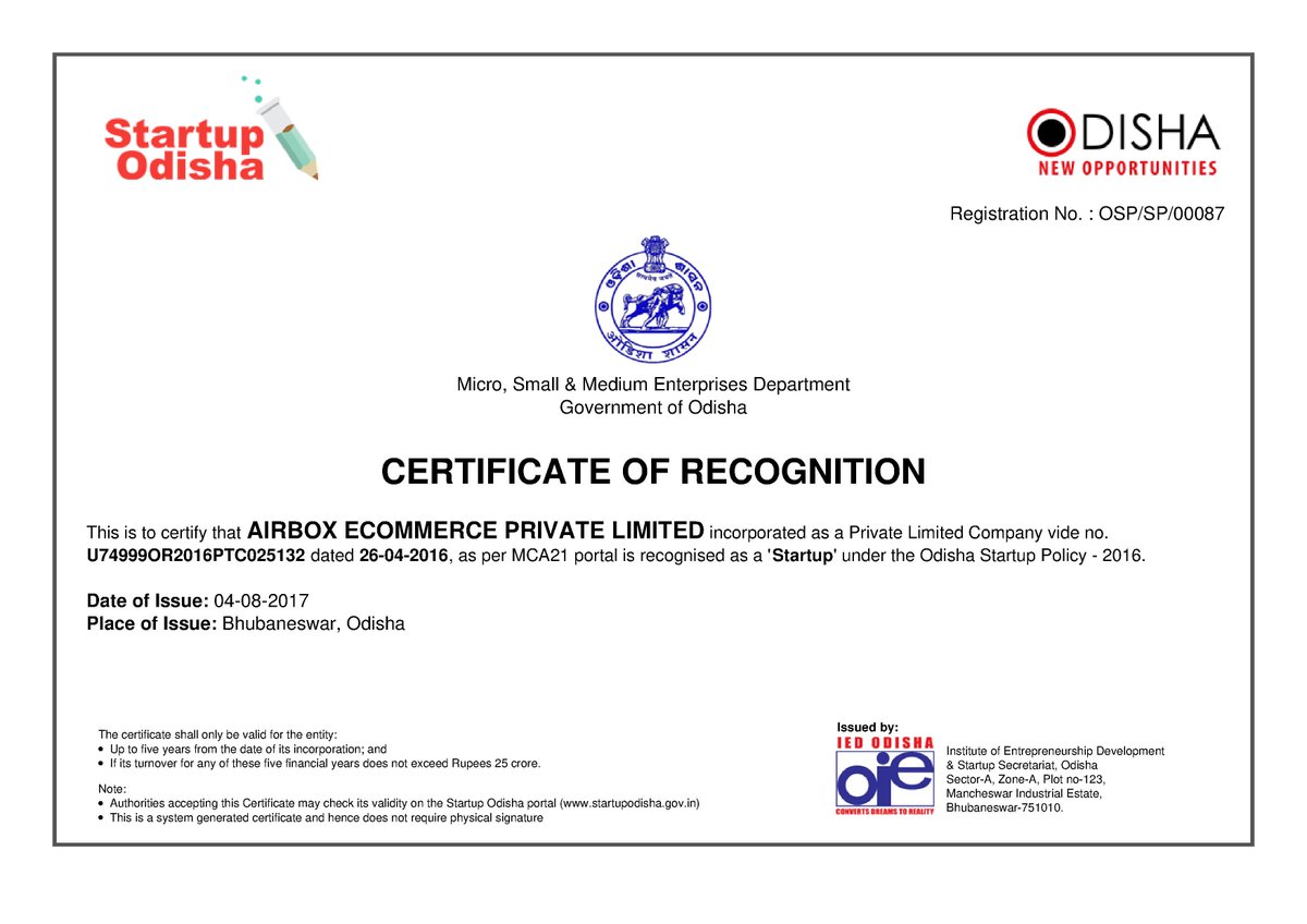 airboxshipping's tweet photo. We are selected among the 80 startups &amp; got recognized by #StartupOdisha, MSME, Govt. Of Odisha. Good luck Team  #Airbox. Keep it up. https://t.co/yr7t165BvB