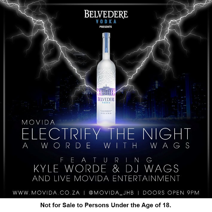 SOIREE_JHB's tweet photo. Tonight is going to be such a party with @kyleworde and @djwags 
Come join us at Movida for the @belvederevodka Electrify the Night party! https://t.co/5qD3ZIrdJO