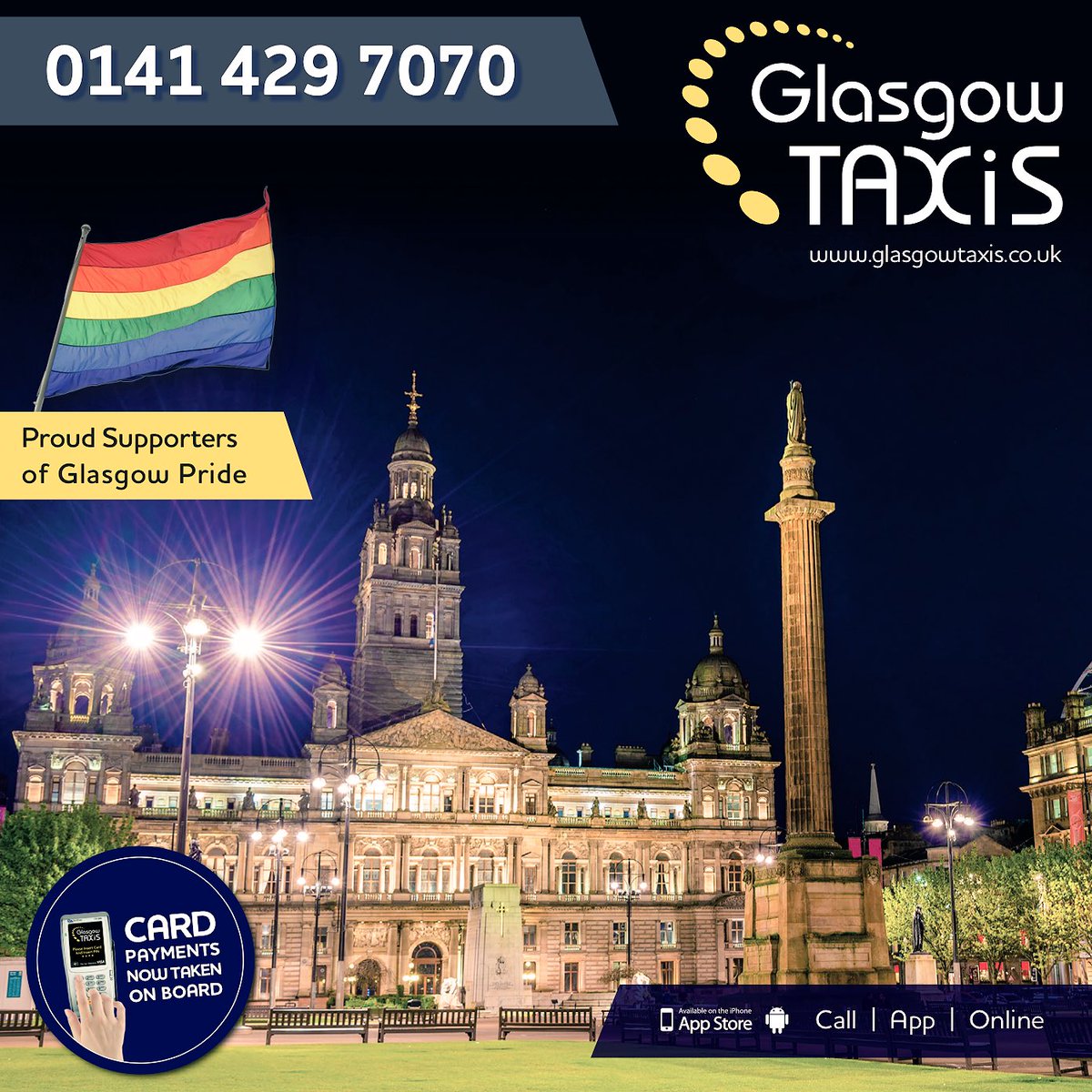 pridescotnews's tweet photo. _/PRIDE GLASGOW SPONSOR MENTIONS\_
#PrideGlasgow #BraveEveryday @glasgow_taxis https://t.co/dCRoSUOKGd