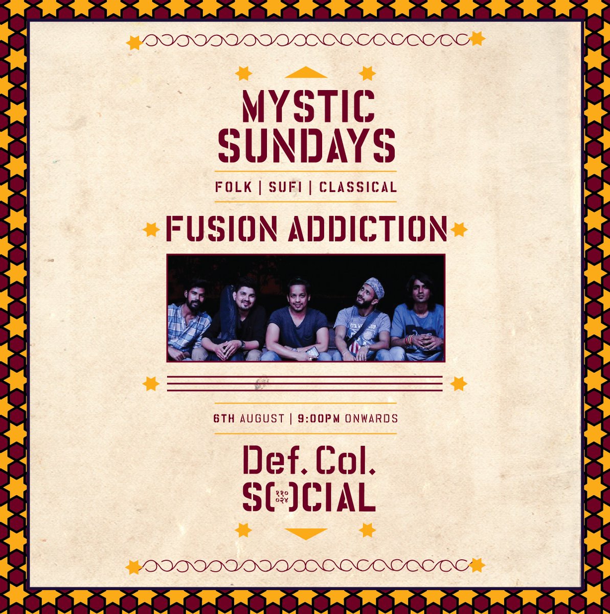 SocialOffline's tweet photo. #MysticSundays ft. Fusion Addiction, tonight at #DefColSocial. Drop by for some good old Sufi / Fusion Indian Music. https://t.co/bil6smISqV https://t.co/MBY4kJtKNG