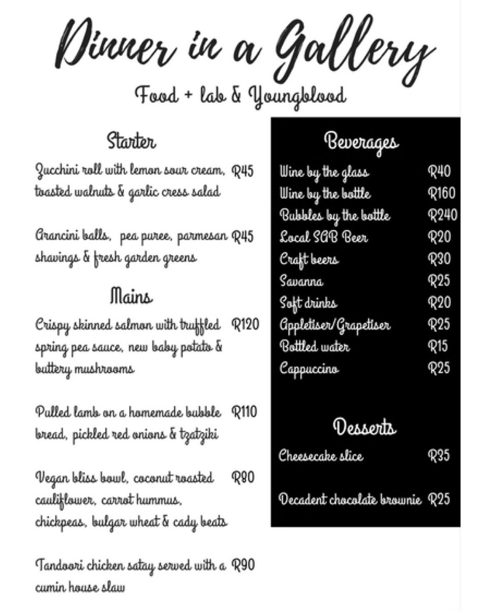 foodLABcpt's tweet photo. Dinner in a gallery! #foodlabcpt & @youngbloodct are open for dinner! There are a few spots left! Book info@foodlab.co.za! Come and enjoy! https://t.co/kZlokrIg6t