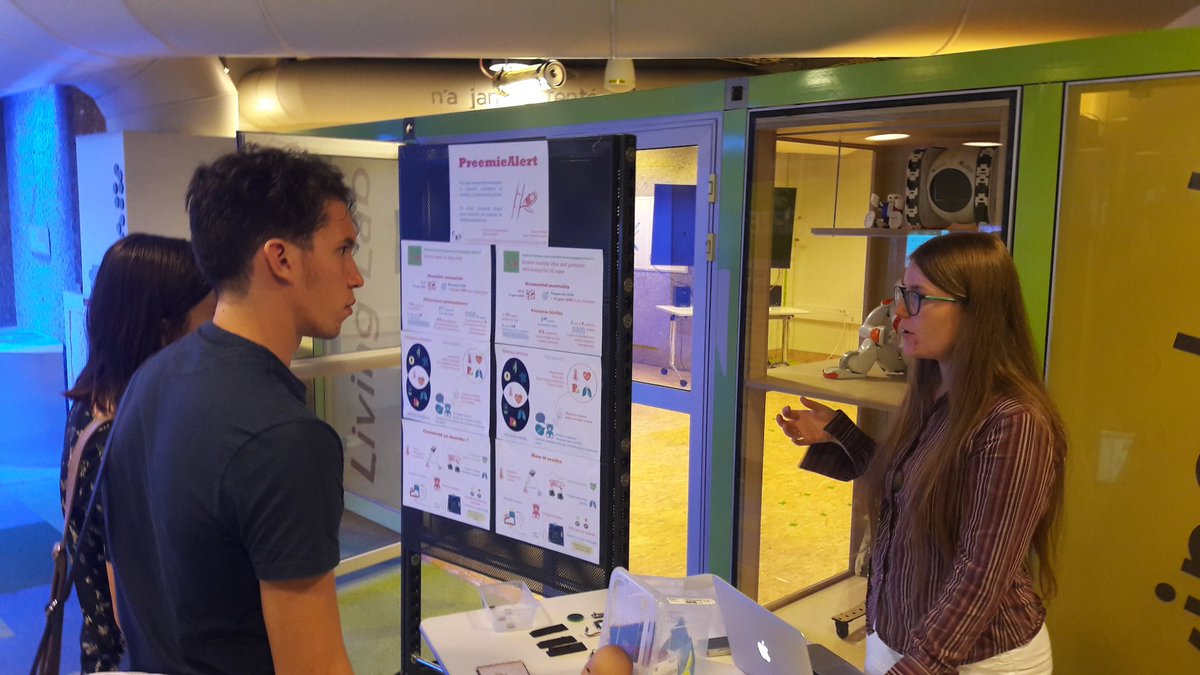 SDGCLaSS's tweet photo. @EBarme demonstrates 'PreemieAlert', a low-cost premature baby monitoring device, at the @criparis #SDGclass2017 exhibit at @CarrNum https://t.co/DspDZN7rCA