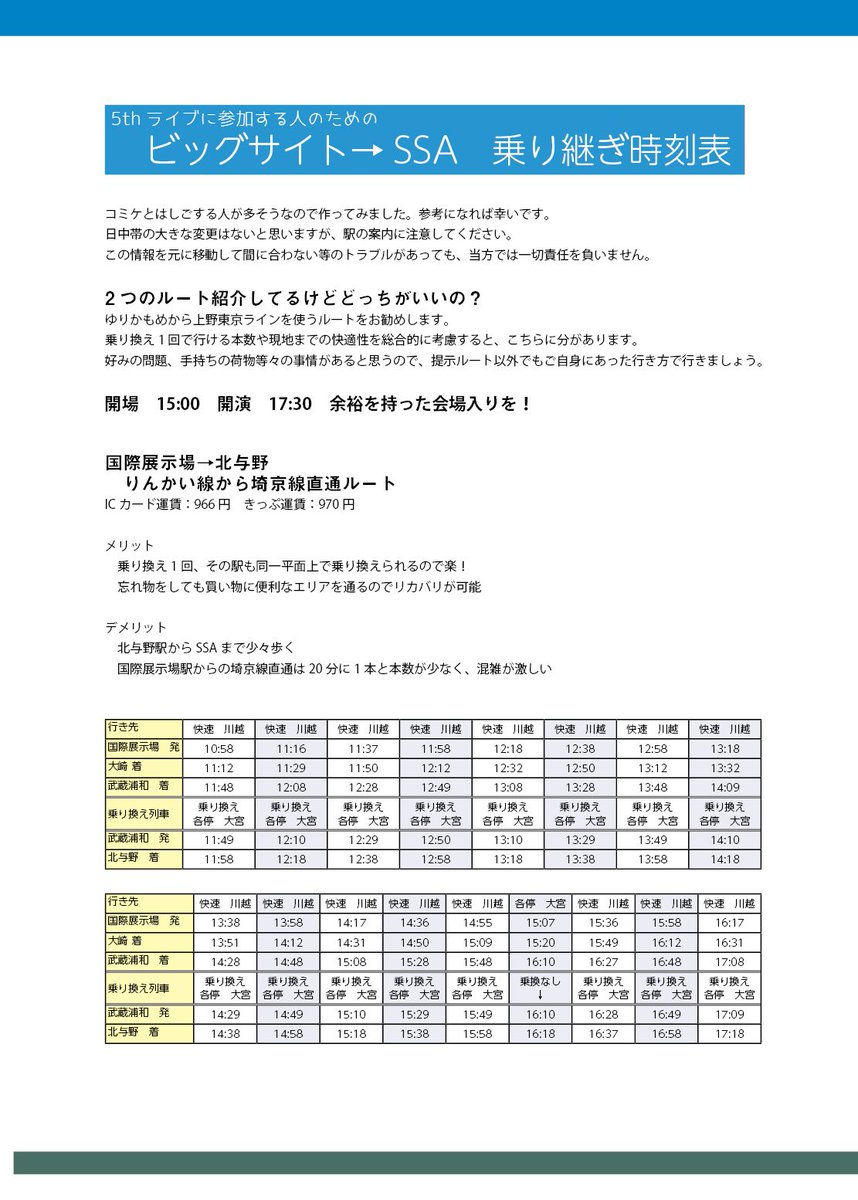 いなぎ中原 コミケから5thライブへ移動するpの方のために ビッグサイトからssa付近の駅までの乗り継ぎ時刻表を作りました ゆりかもめ りんかい線ともにコミケ臨時ダイヤに対応しています 2日目 東フ 44b 武蔵野運輸区 Pdf T Co Nrr1uqzjli いなぎ中原 コミケから5thライブへ移動するpの方のために ビッグサイトからssa付近の駅までの乗り継ぎ時刻表を作りました ゆりかもめ りんかい線ともにコミケ臨時ダイヤに対応しています 2日目 東フ 44b 武蔵野運輸区 Pdf T Co Nrr1uqzjli