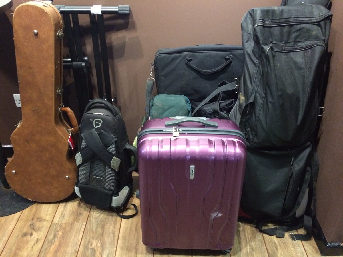 mic_off's tweet photo. .@TheSkaVengers gear all packed up after #BBCLooseEnds recording. Including the big mauve kick drum. On at 1815 tomorrow, @BBCRadio4 https://t.co/i7PD5zKYuq