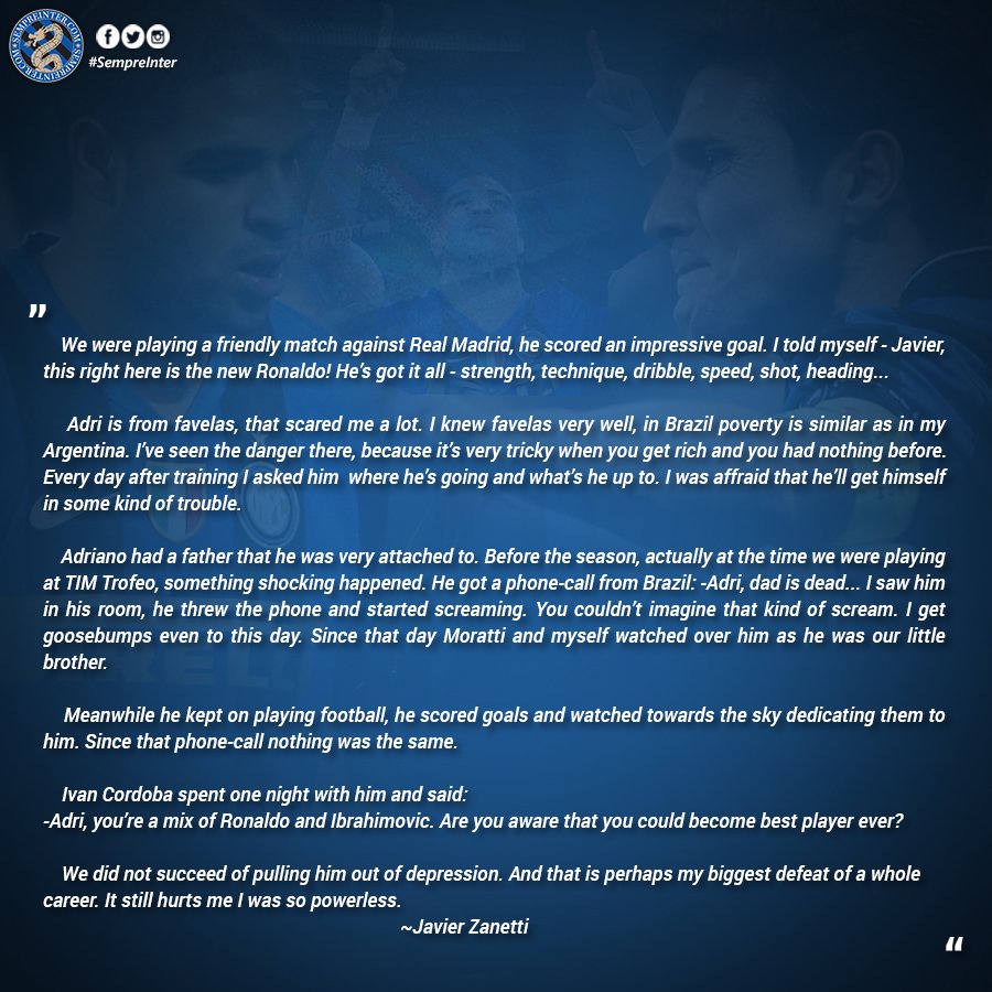 Our beloved Il Capitano #Zanetti shares a story of how he feels about the downfall of the L'Imperatore #Adriano #FCIM