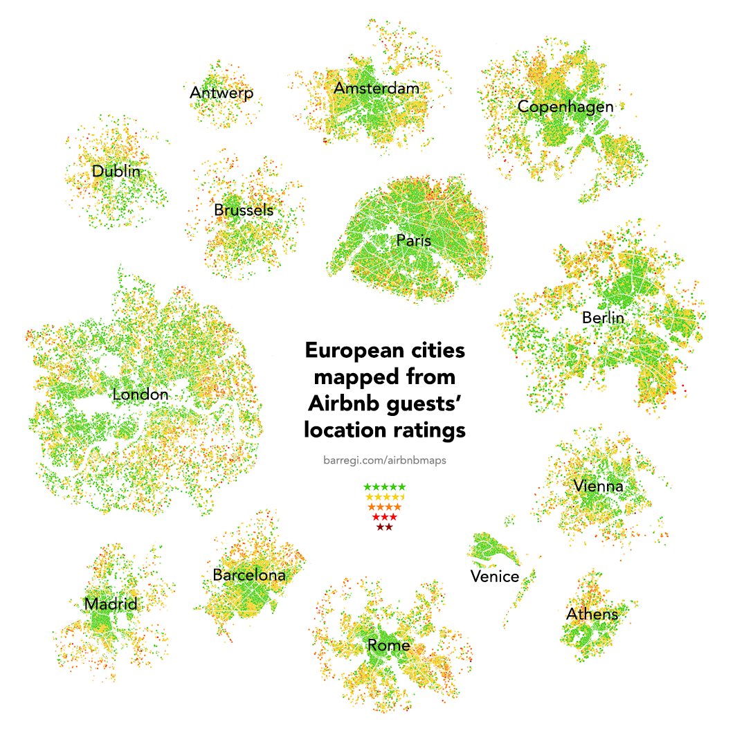 European city maps, drawn from #Airbnb guests' neighbourhood ratings barregi.com/airbnbmaps