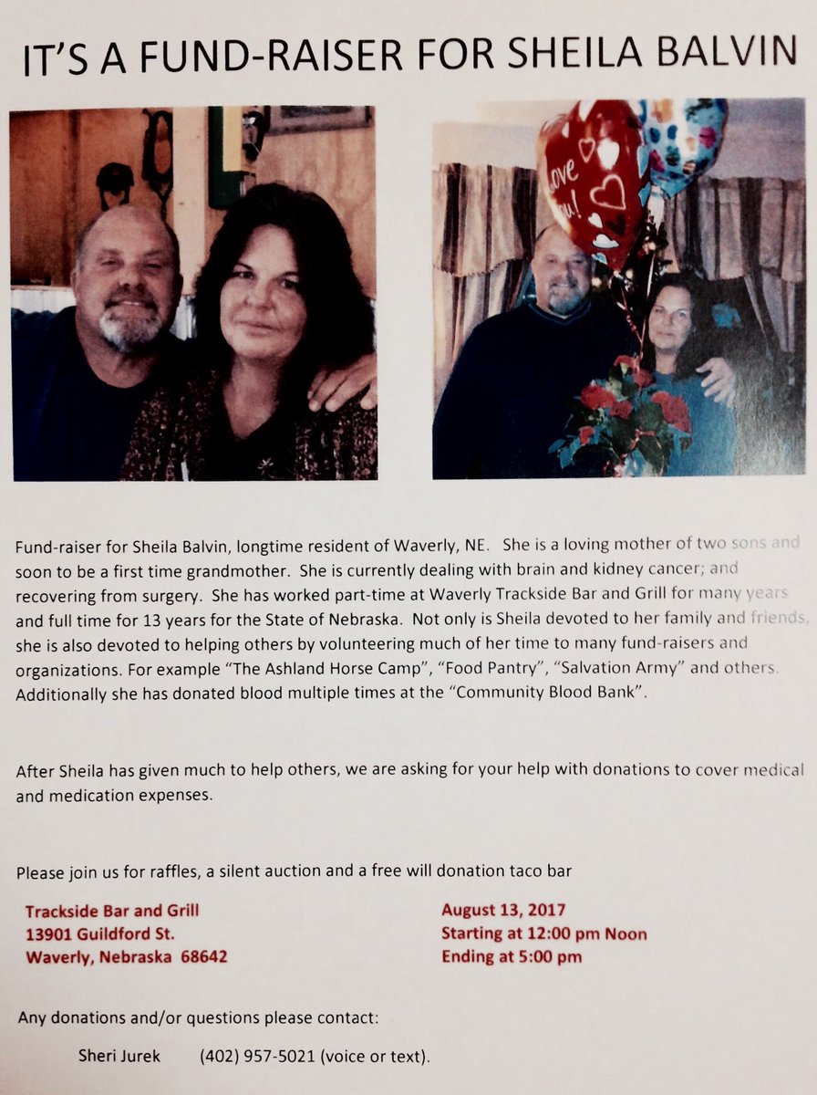 IshkaraSounds's tweet photo. #Fundraiser 4 Sheila Balvin, of #Waverly #NE. w/ #brain & #kidney #cancer #raffles, #silentauction & #benefit
#August13 #TracksideBar https://t.co/HZyDQbHXyY