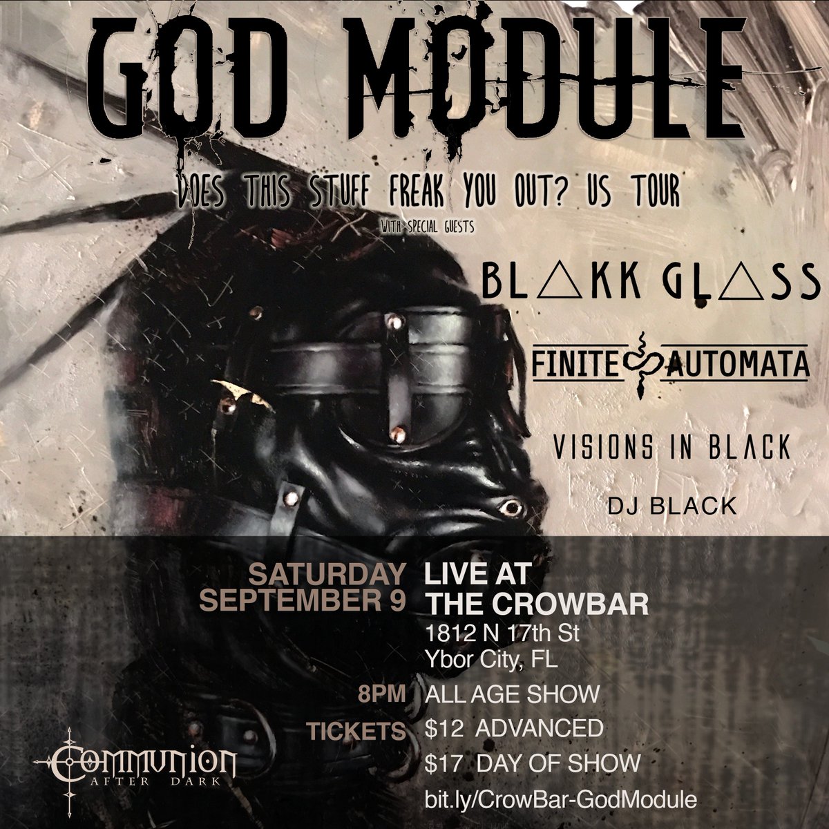 CommunionAD's tweet image. Saturday September 9th @God__Module at @CROWBARLIVE 
Don&apos;t miss out!
#godmodule #liveshow