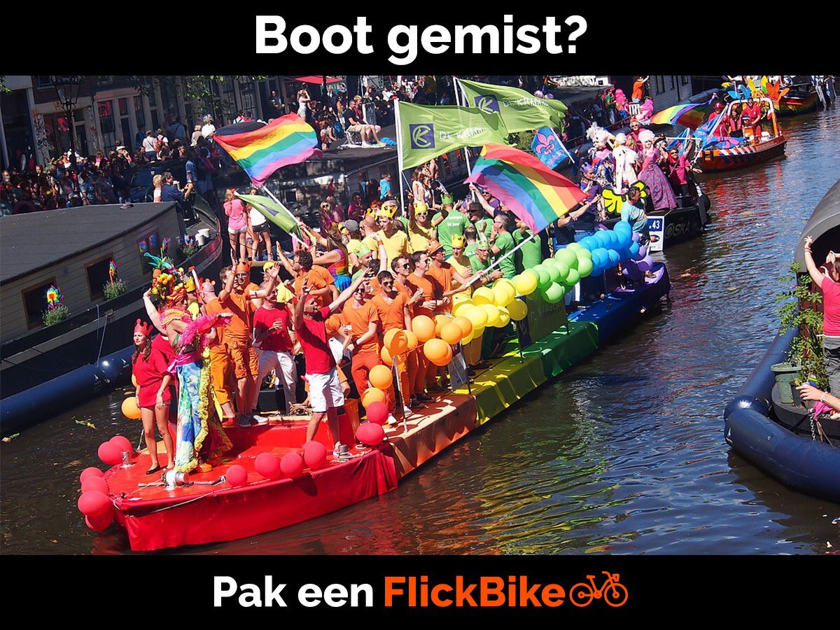Flick_Bike's tweet photo. Boot gemist? 🏳️🌈
Pak een #FlickBike 📲#GayRide ➡️fiets 2x30min. gratis!
Show your Pride and Enjoy the Ride! 💜🛶🚲🎉
#PrideAmsterdam #GayPride https://t.co/tEeGSChUjF