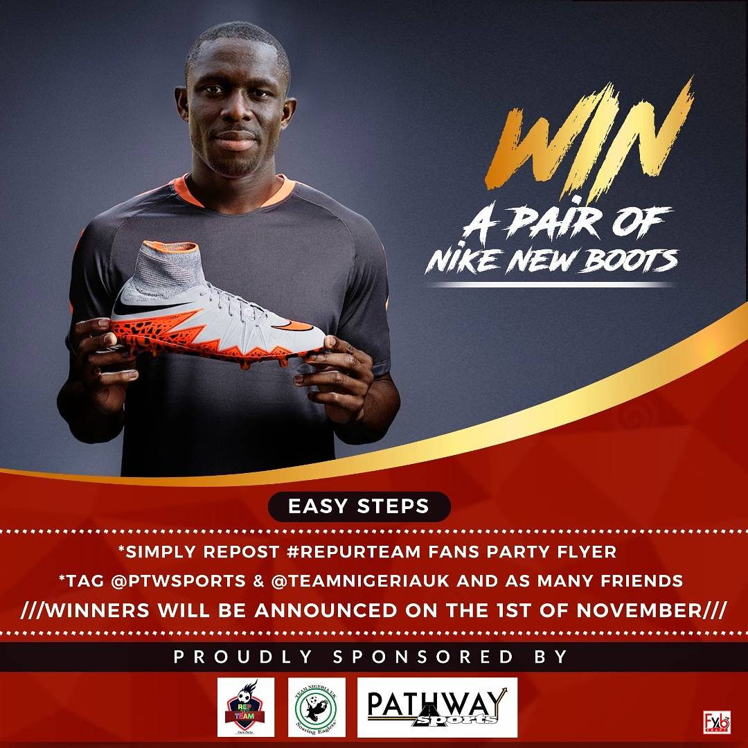 ddoherty05's tweet photo. NIKE FOOTBALL BOOTS GIVEAWAY
* Re-tweet #RepUrTeam flyer pinned on the handle
*TAG @PathwaySports & @Team_NigeriaUK and As many Friends https://t.co/bshloE2Tgw