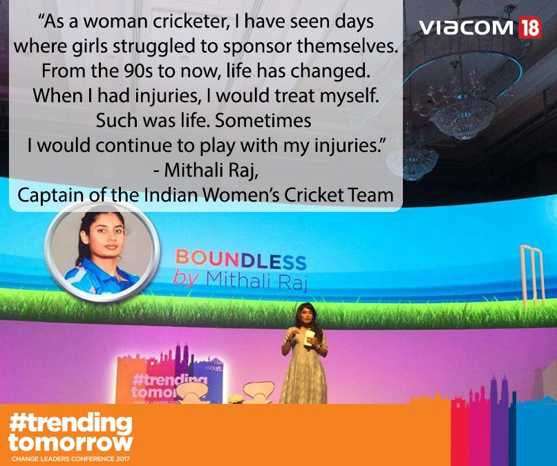viacom18's tweet photo. The #captain of team @BCCIWomen is here to inspire us with her journey at #ChangeLeadersConference #TrendingTomorrow. https://t.co/OB7vCBVDPl