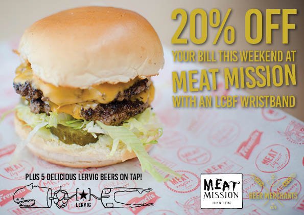 Don't forget you get 20% off your burger bill with an <a href="/LCBFestival/">London Craft Beer Festival</a> wrist band &amp; you can choose from 5 treats <a href="/LervigBeer/">LERVIG</a> on draught.