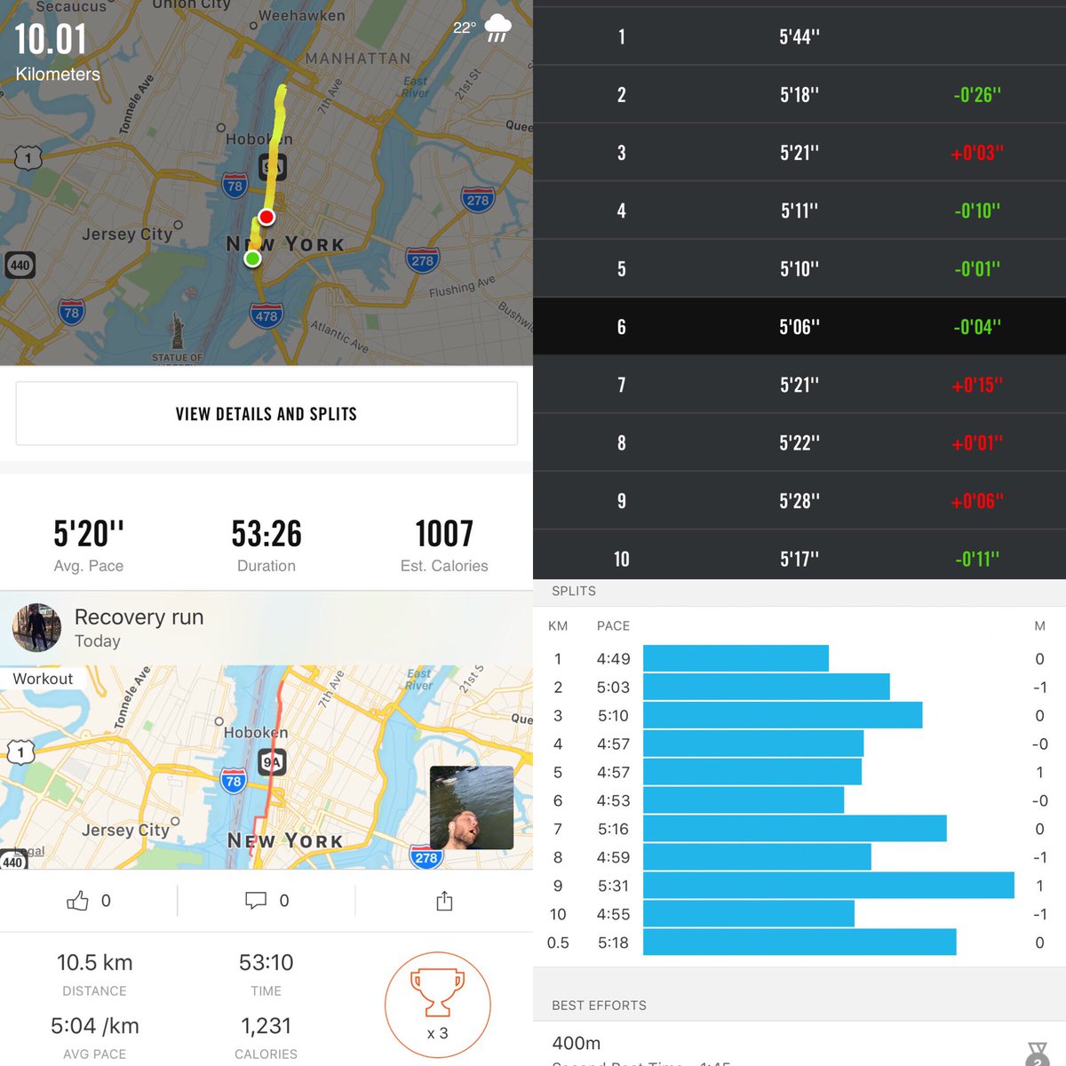 tafelito's tweet photo. Who got it right? @Strava or @NikeRunning? 10K - S (10.5K) 53:10 5:04/km - N 53:26 5:20/km #whogotitright #runningright #runningapps https://t.co/9rSY4bkz2a