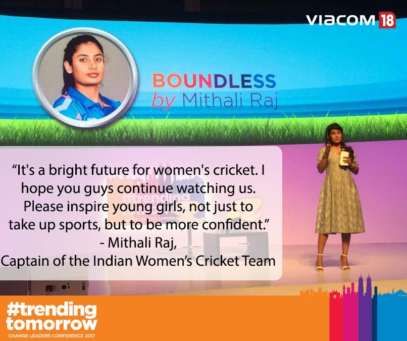 viacom18's tweet photo. #Captain @M_Raj03 is hopeful that women's cricket will be #TrendingTomorrow. Let's do our bit to make it happen. #ChangeLeadersConference https://t.co/8yMdJNI3Kw