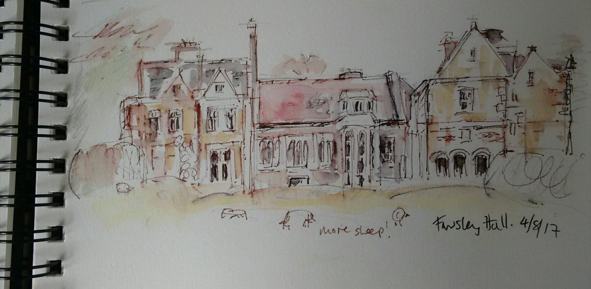 Fawsley Hall Plein air sketch #drawingaugust while surrounded by sheep!