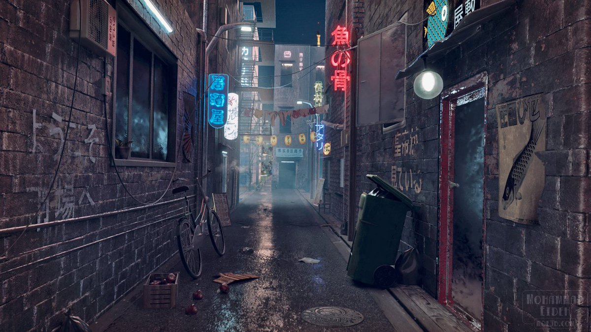 MohEideh's tweet photo. Neon Alley...my latest 3D project. (Denoiser/Filmic) #b3d https://t.co/VBS5D2Uqyd