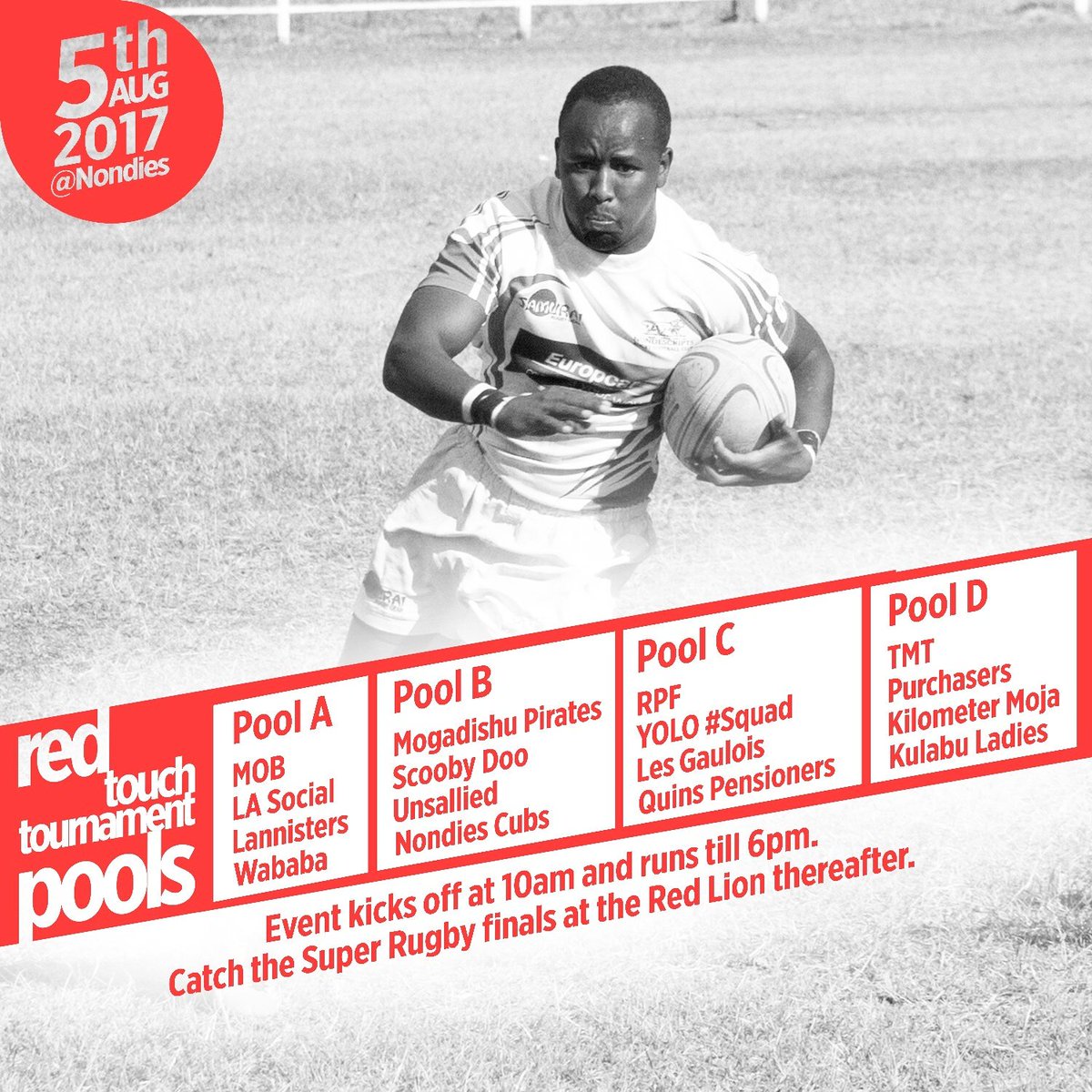 Nondies's tweet photo. We're all set for the #RedTouch tournament from 10am tomorrow. We will sceen the #SuperRugby finals at the #RedCocktail thereafter. https://t.co/tYzQVSWt0l